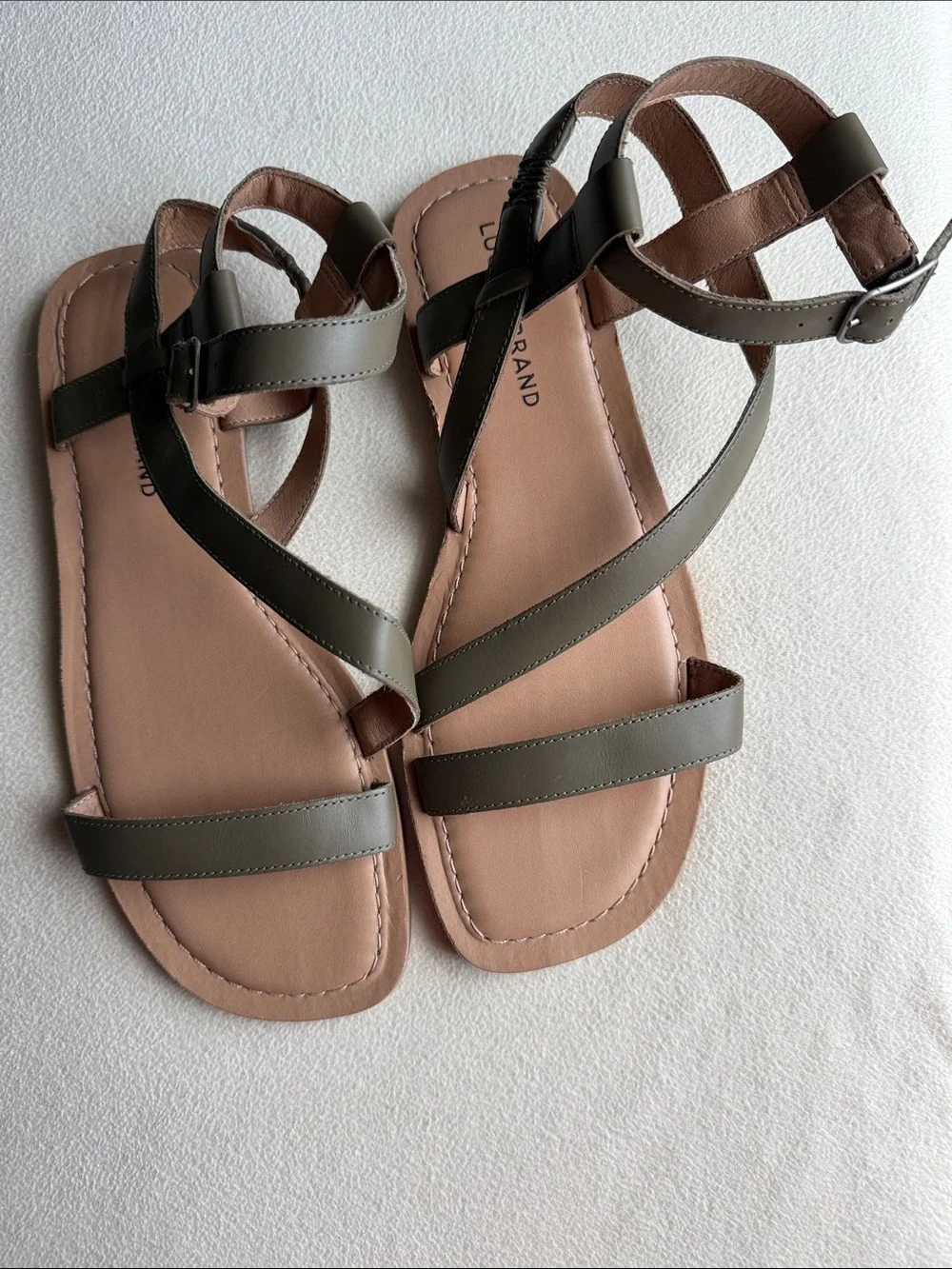 Lucky Brand Women's Olive Green Leather Strappy Sandals, “Byleth, size 9 - Picture 4 of 7